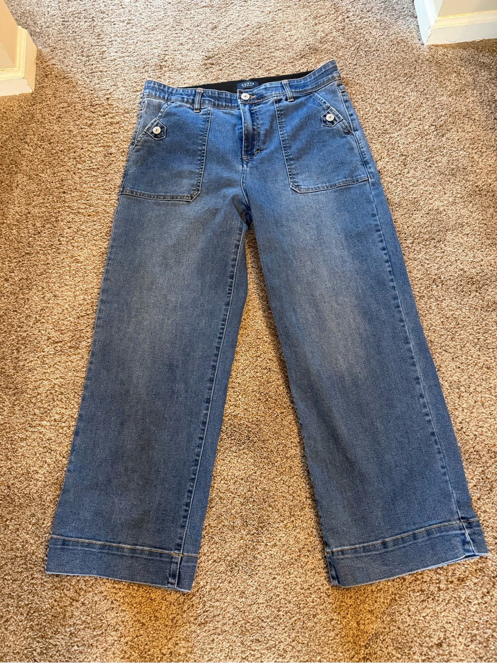 Curve Appeal Wide-Leg Blue Denim Jeans with Front Patch Pockets